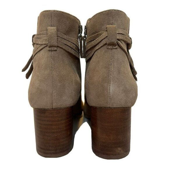 Violet & Red Jenna Women’s Tan Taupe Leather Suede Stack Heel Booties Si… - Picture 4 of 8